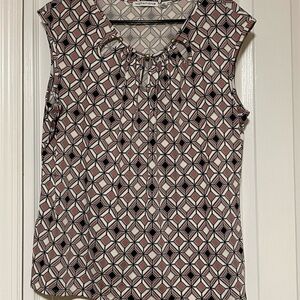 Notations Black and White Graphic Tie Front Blouse